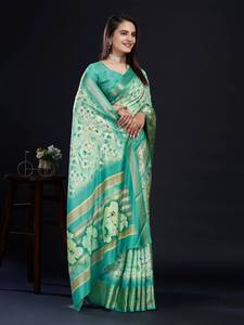 Indische Designer Damen Dola Seide Saree Plissee Sarees Ready to Wear Casual Wear Baumwolle Sarees - Product Image 5