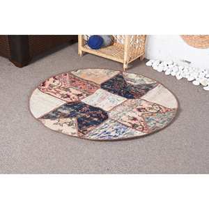 Tapis en Laine de Style Bohème Grand 3.4ft X 3.4ft (103cm X 103cm) Design Patchwork Noir et Beige pour Chambre ou Couloir - Product Image 3