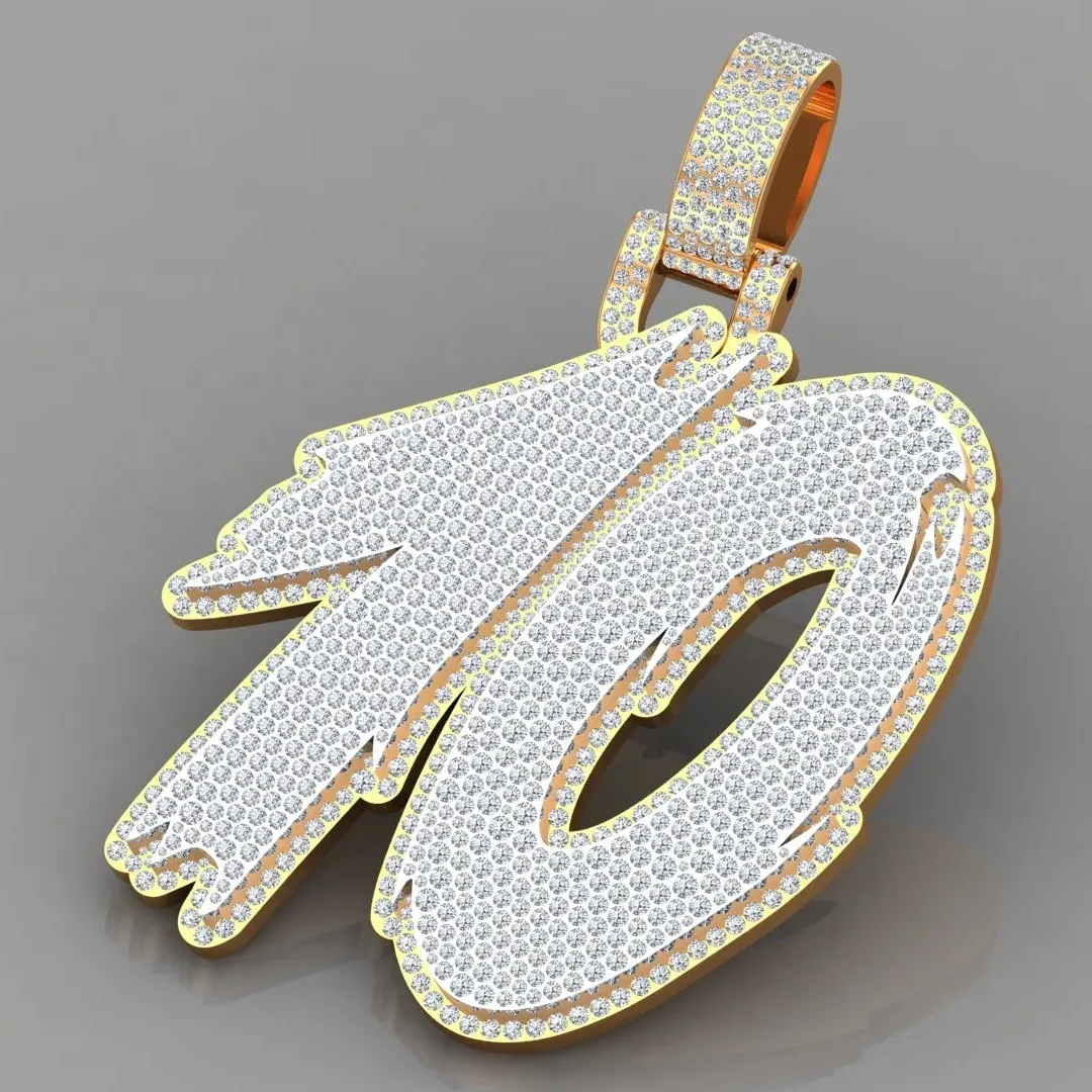 Özel lüks kolye şanslı numarası '10' mektup kolye 925 ayar gümüş Vvs Moissanite elmas buzlu Out numarası kolye