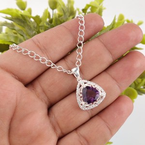 Pendentif en améthyste en forme de poire, plaqué or 18 carats, argent sterling, mode, certifié IGI, pierre de naissance de février, bijoux en pierres précieuses faits à la main - Product Image 3