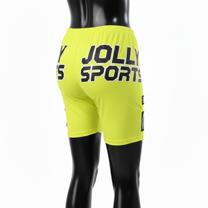 Shorts deportivos para mujer, tela premium de poliéster y spandex GSM, color amarillo neón, logotipo de silicona termoadhesivo, ajuste activo. - Product Image 5