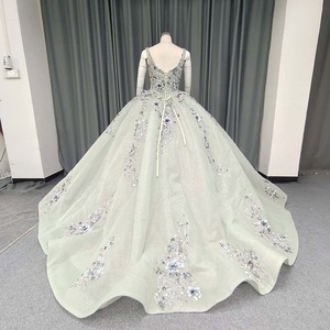 ชุดราตรีทรงบอลกาวน์สีเขียวเซจ คอปกเหลี่ยมเงางาม รุ่น Jancember ANY253 สำหรับงานปาร์ตี้ - Product Image 4