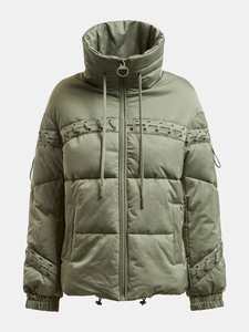 Chaqueta acolchada de satén de alta calidad para mujer, abrigo con cremallera completa, capucha transpirable, prendas de vestir exteriores acabadas, teñidas lisas para invierno - Product Image 5