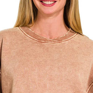 Logo personnalisé de haute qualité 100% coton femmes Vintage lavé à l'acide manches longues pull respirant sweat - Product Image 6