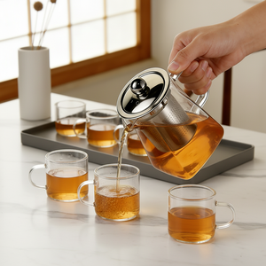 <span class=keywords><strong>Théière</strong></span> à grande capacité en verre borosilicate <span class=keywords><strong>avec</strong></span> <span class=keywords><strong>filtre</strong></span> en acier inoxydable et tasses, idéale pour les infusions de fleurs – Approvisionnement direct usine - Product Image 4