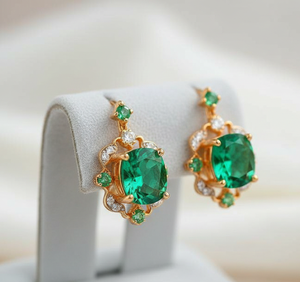 Elegant <b>Green</b> Hydro 10×12 mm Octagon CZ Drop <b>Earring</b> 925 Sterling Silver 18K Gold Plated 4 Inch Handmade Jewellery Gift for Her - Product Image 4