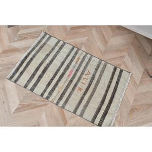 1.7x2.8 ft Rug, Turkish Vintage Rug, <b>Brown</b> White Ombr <b>Wool</b> Rug - Product Image 5