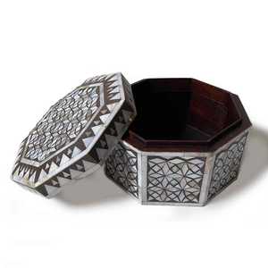 Boîte à bijoux artisanale personnalisée en incrustation de nacre et d'os, rangement décoratif de luxe fait à la main, parfait pour la maison et les cadeaux - Product Image 1