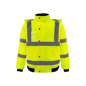 Safety Jacket Construction Reflective High Visibility <b>Workwear</b> with Customized Logo ANSI Class 1 LED Flash - Product Image 3