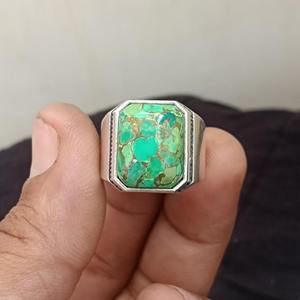 925 Sterling Silver Men's Fine <b>Ring</b> Bezel Setting Natural Green Turquoise Gemstone IGI Certified Bohemian Style Father's Day - Product Image 2