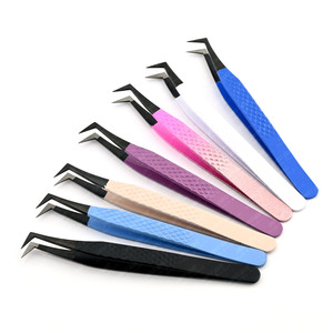 Pinzas de extensión de pestañas con punta de fibra a granel, herramienta de aplicación de ventilador, pinzas de agarre de diamante de volumen Maga, afiladas a mano, ligeras - Product Image 6