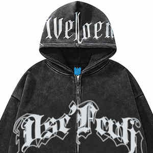 Sudadera con Capucha Extra Grande para Mujer, Estilo Urbano, con Cierre, Estampado Gráfico Gótico, Informal, con Logotipo Bordado, para Entusiastas del Estilo Urbano - Product Image 3