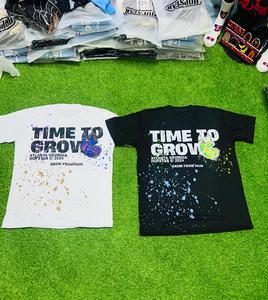 เสื้อยืดผ้าฝ้ายโอเวอร์ไซส์โลโก้ด้านหน้าและด้านหลังพิมพ์ลายผู้ผลิตเสื้อผ้าชั้นนำสำหรับอุตสาหกรรมสีแทนซี่ราคาถูก