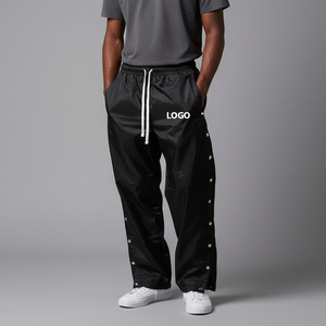 Custom New <b>Men's</b> Baggy Sports Stacked Wide Leg Sweatpants High Quality Nylon Side Button Oversized Long <b>Navy</b> Pants for <b>Men</b> - Product Image 1