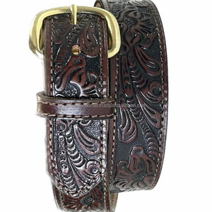 เข็มขัดหนังคาวบอยตะวันตกสลักลายใบไม้สลักด้วยมือเข็มขัดหนังแท้เครื่องมือ - Product Image 3