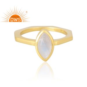 Latest Selling 925 Sterling Silver 18K Gold Plated Natural Rainbow <b>Moon</b> Stone Gemstone <b>Ring</b> Demi Fine Jewelry Manufacturer - Product Image 3