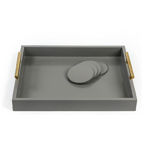 Mesa de centro Use bandeja de servicio de madera con asas de metal Juego rectangular ecológico de 4 posavasos a juego y bandeja perfecta - Product Image 2