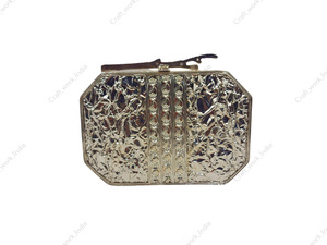 Sac à main de soirée de luxe en métal argenté avec incrustation de pierres d'agate, de perles et de cristaux, fait à la main, pour mariage, fête, déclaration - Product Image 3