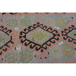 Tapis Kilim Turc Vintage 4.8X10 pieds Vert Noir Patchwork Laine Latex Fait Main pour Chambre Couloir Rectangulaire Design Abstrait - Product Image 5