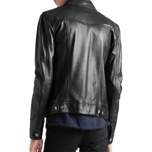 Veste en cuir noir décontractée pour hommes à la mode Logo personnalisé Nouveau design de haute qualité en cuir véritable PU tricoté - Product Image 4