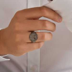 925 Sterling <b>Silver</b> Men's <b>Ring</b> <b>Crossed</b> Swords Motif Rhodium Plated for Everyday Wear Weddings Featuring Zircon Inlay Jewelry - Product Image 1