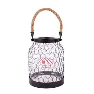 Lanterne à bougie antique noire décorative de dernière conception pour la décoration d'intérieur et extérieure suspendue avec poignée en jute - Product Image 2