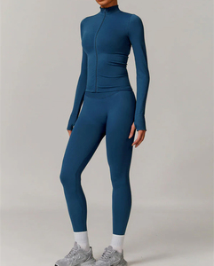 Conjunto de mallas y Top con cremallera sin costuras para mujer, ropa de gimnasio de Yoga de alta elasticidad, conjunto de fitness cómodo de 2 piezas - Product Image 2