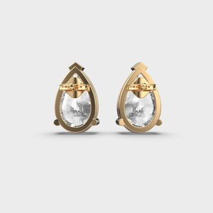 Pendientes de Diamante Cultivado en Laboratorio, Corte Pera, Chapados en Rodio, con Barra de Oro de Dos Tonos, Engaste de Garras, Oro Blanco/Rosa/Amarillo de 14K, Regalo - Product Image 3