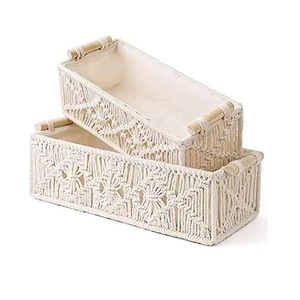 Hot Selling <b>Baskets</b> Wholesale Handmade Macrame <b>Storage</b> <b>Basket</b> Boho Decor Cotton Rope Handwoven Hollow <b>Basket</b> With Handle - Product Image 4