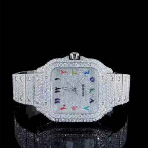 Caja de acero para reloj de diamante Moissanite de lujo hecha a medida con movimiento ETA Características mecánicas automáticas - Product Image 1