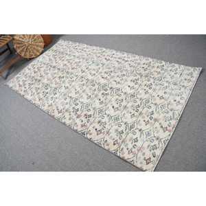 พรมตุรกีขนาด 4.1x7.5 ฟุต พรมวินเทจ พรมขนสัตว์ลายดอกไม้สีขาว - Product Image 1