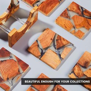 Royal Look Wood <b>Epoxy</b> Coaster Set Woven Design Square Pattern Hotel Restaurant <b>Table</b> Decorative Beaded Coaster Gifted Use Item - Product Image 6