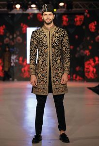 ELEGANT DESIGNER HEAVY ZARI EMBROIDERY on BLACK SHERWANI WITH <b>PANT</b> DRESS for PARTY-WEAR/WEDDING @ 2024 - Product Image 2