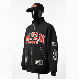 Premium Softshell Jacket <b>Black</b> Red Chenille Embroidery Custom Logo Heavy Warm Fabric Streetwear Style Softshell Jacket for man - Product Image 2