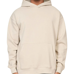 Sweat à capuche beige pour homme en coton molletonné, sweat-shirt à capuche uni décontracté, vêtements d'hiver, style streetwear, mode, vente en gros, personnalisable - Product Image 5