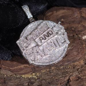 Collier pendentif rond en argent 925 plaqué or avec diamant moissanite VVS, best-seller, pour homme, style hip-hop glacé - Product Image 4