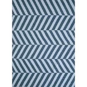 Alfombra de Lana Tejida Plana Azul Alhambra, Hecha a Mano, Diseño Chevron Rectangular con Parches de Diamantes, para el Hogar, Pasillo, Sala de Estar - Modelo Dwrm-112 - Product Image 1