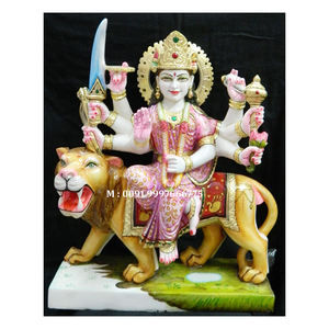 Exportateurs de statues de la déesse Durga Mata en marbre blanc, en position assise, avec les mains sur les lions, pour la décoration de la maison - Product Image 1