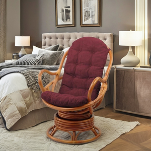 Swivel Papasan Armchair with Rattan Frame and Red Cushion-Modern Design for <b>Office</b> Commercial Kitchen Bedroom & Entry Use - Product Image 1