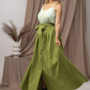 กระโปรงยาวผ้าทูลเอวสูงแบบเรียบง่ายสำหรับผู้หญิงกระโปรงยาวผ้าโปร่งเอวสูงแต่งจีบลายดอกไม้แบบลำลองดีไซน์ใหม่ - Product Image 1