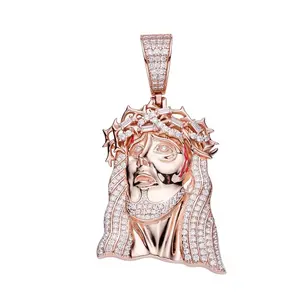 Colgante de Jesús Mini Cristianizado de Hip Hop Premium, Chapado en Oro de 18k, Completamente Adornado con Circonitas, al por Mayor y a Precio Económico - Product Image 2