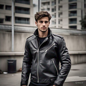 Veste en cuir PU à manches longues et fermeture éclair pour hommes Vêtements d'extérieur décontractés Streetwear coupe-vent pour l'hiver pour la moto - Product Image 6