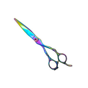 Meilleure qualité ciseaux de coupe de cheveux brillant arc-en-ciel couleur enduit rasoir tranchant outils de coupe de cheveux avec repose-doigt fixe - Product Image 1