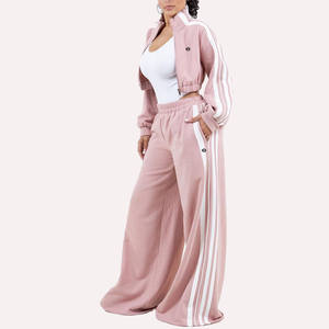 Ensemble Athleisure pour Femmes, Veste de survêtement Courte et Pantalon Jogging à Jambes Larges, Mélange de Coton, Fabrication en Gros OEM B2B - Product Image 2