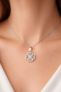 Collier pendentif créatif en forme de trèfle à quatre feuilles rotatif en diamant de laboratoire certifié à la mode en or rose pur 14 carats ou en argent sterling - Product Image 5