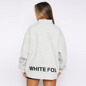 Dernier modèle de sweat-shirt à capuche casual premium pour femmes avec logo personnalisé surdimensionné en coton biologique sweat-shirt à demi-fermeture éclair pour femmes - Product Image 6