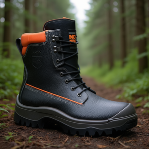 NoRisk S3 SRC EN20345/EN17249 Black/Orange <b>Leather</b> Forestry Safety <b>Boots</b> Size 47 for <b>Work</b> Environments - Product Image 3