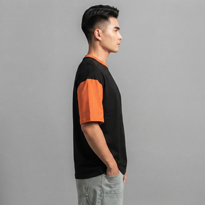 เสื้อยืดผู้ชายผ้าฝ้ายแท้ 100% หนัก ทรงโอเวอร์ไซส์ สกรีนโลโก้ได้ ตัดต่อสี 280GSM ทรงหลวม หนา - Product Image 5