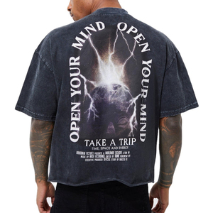 เสื้อยืด2025ผู้ชายคอตั้งไซส์ใหญ่พิเศษสีดำกรดฟอกสีดำมีรอยยับไม่ยับพิมพ์ DTG - Product Image 6