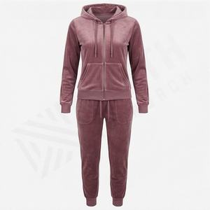 Womens Velour Tracksuit Factory Price <b>Zip</b> <b>Hoodie</b> With <b>Pockets</b> And Matching Pants Full <b>Zip</b> Hooded Jacket Bottoms Athletic Wear - Product Image 1